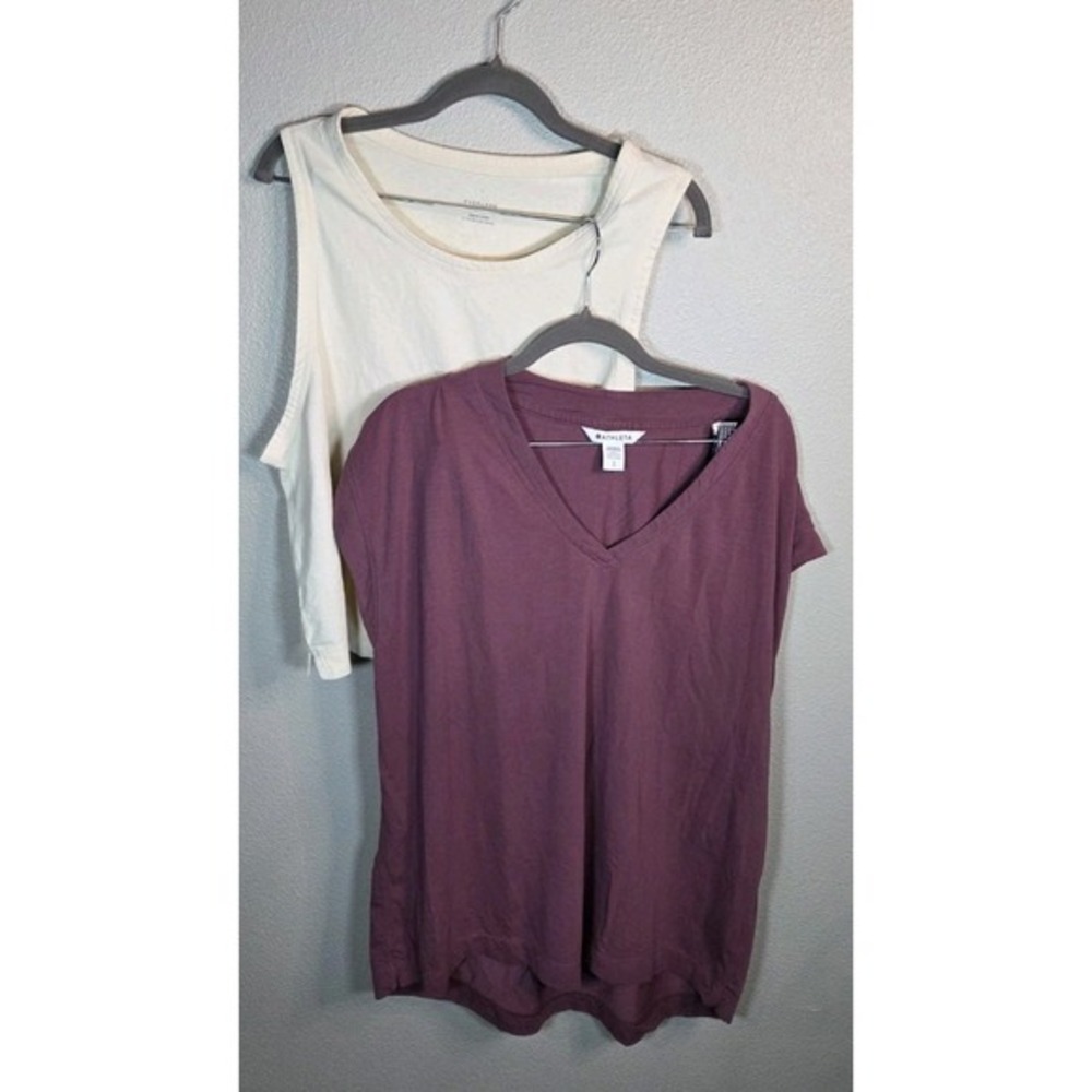 Everlane Cream Tank & Athleta‎ Mauve V Neck Tee Womens Large Casual Bundle